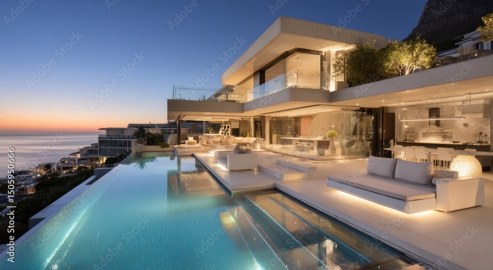 Obraz premium Luxury Estate Overlooking Water: Coastal Architecture and Design