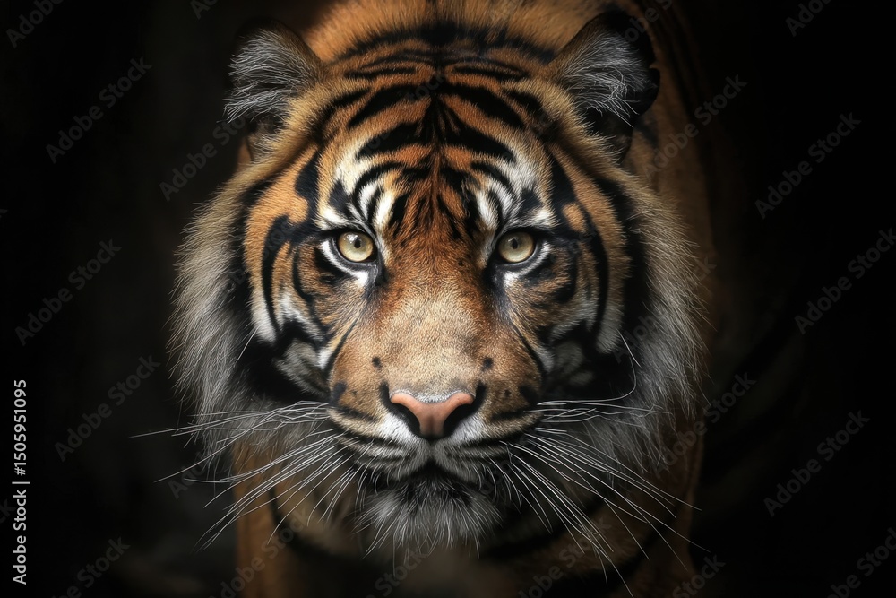 Fototapeta premium The Majestic Tiger In The Dark Confronting The Camera