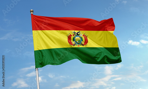 Foto Bolivia national flag with red, yellow, and green horizontal stripes and detaile