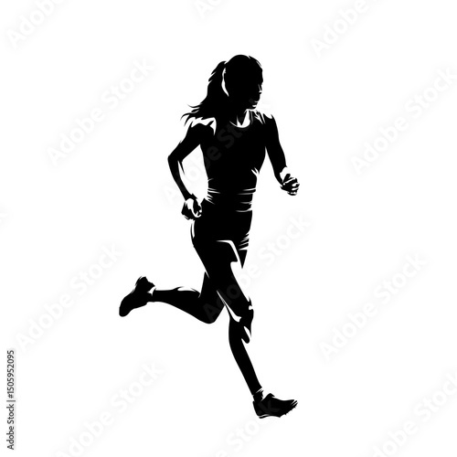 Running woman. Female marathon runner. Isolated abstract vector silhouette, run clip art