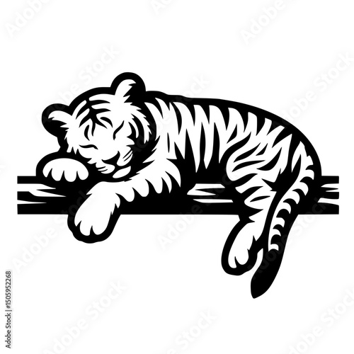 Silhouette of a sleeping tiger cub