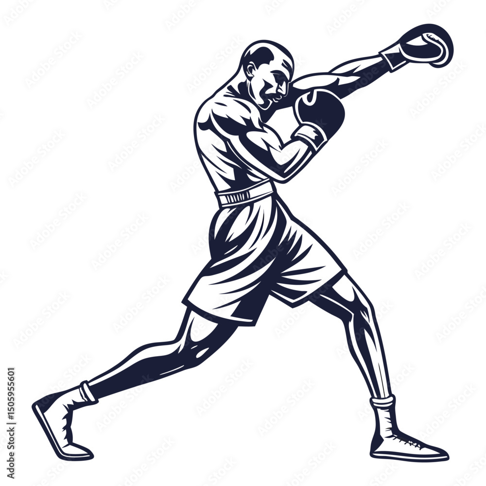 Fototapeta premium Powerful Boxer Throwing a Punch Vintage Boxing Illustration