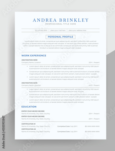 Minimal ATS-Friendly Resume Template – Corporate, Freelance, Journalist CV Design in Vector	