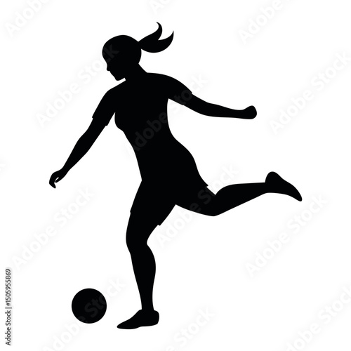 Silhouette of Female Soccer Player Kicking Ball