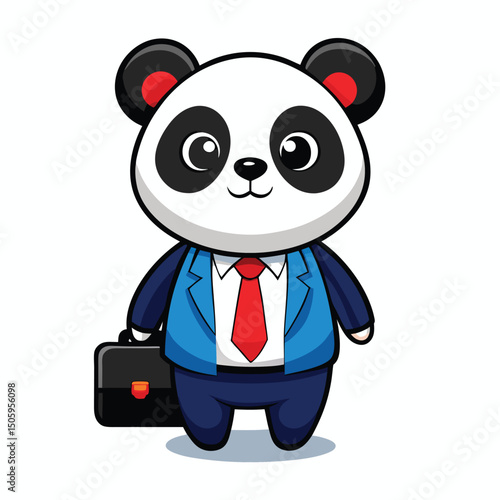 Adorable cartoon panda in a business suit holding a briefcase perfect for presentations