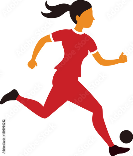 Woman Soccer Player Running with Ball Dynamic Sports Illustration