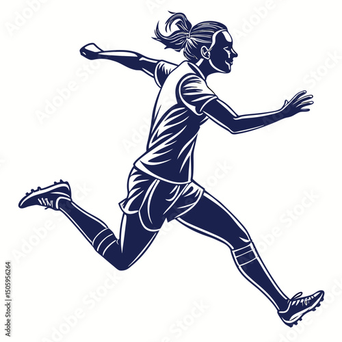 Dynamic Female Soccer Player in Motion Vector Illustration