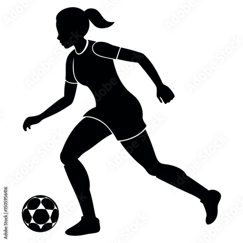 Silhouette of Female Soccer Player Dribbling Ball