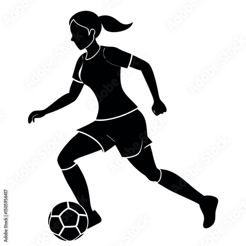 Silhouette of a Female Soccer Player Dribbling