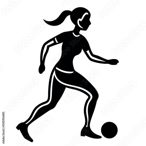 Silhouette of Female Soccer Player Dribbling Ball