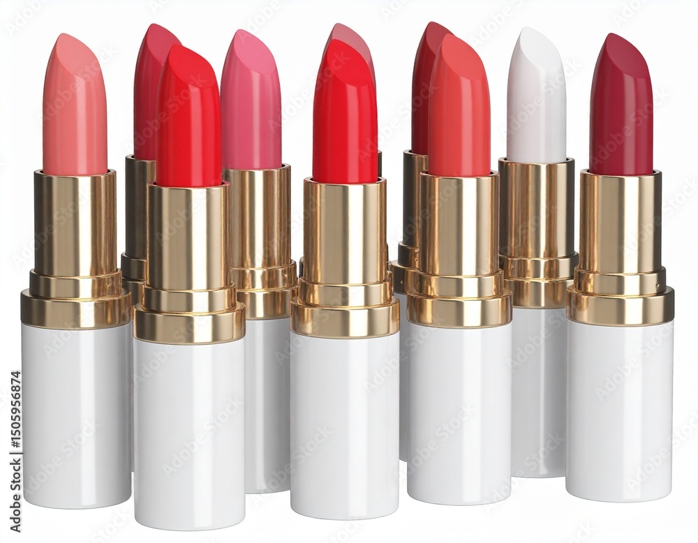 Obraz premium Lipstick Collection Assorted Shades in Stylish Tubes - 3D Render on White Background 