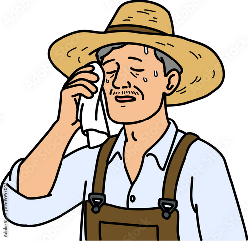 an old farmer who sweats

