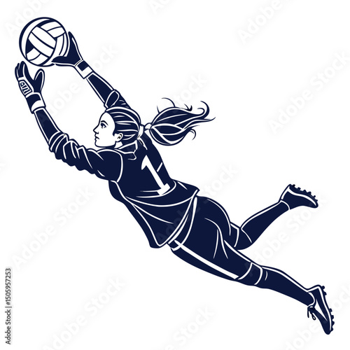 Goalkeeper Diving Save Dynamic Female Soccer Illustration