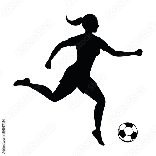 Silhouette of Female Soccer Player in Action