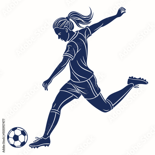 Powerful Woman Soccer Player Kicking Ball Illustration