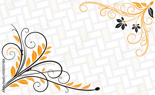 Elegant Floral Design With gold and Black Swirls on a Patterned Background