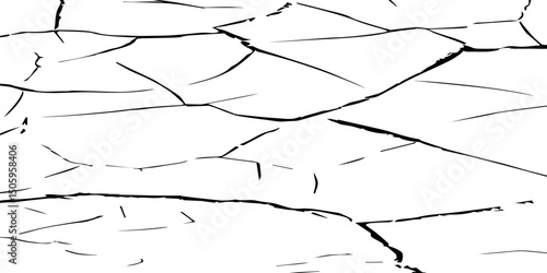 Generate a high-contrast black and white abstract texture that resembles cracked or fractured surfaces, similar to dry, parched earth or old paint chipping. Emphasize irregular lines and broken segmen