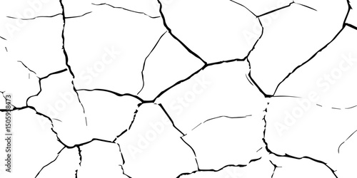 Generate a high-contrast black and white abstract texture that resembles cracked or fractured surfaces, similar to dry, parched earth or old paint chipping. Emphasize irregular lines and broken segmen