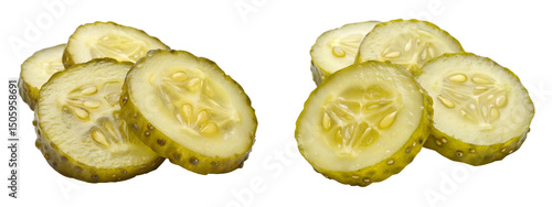 Sliced dill pickles isolated on transparent background