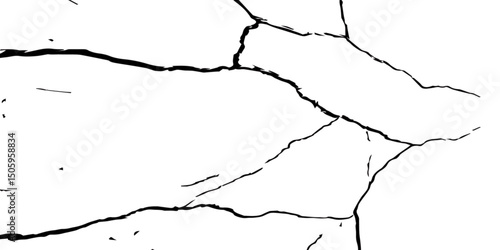 Generate a high-contrast black and white abstract texture that resembles cracked or fractured surfaces, similar to dry, parched earth or old paint chipping. Emphasize irregular lines and broken segmen