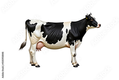 Black and white cows standing in a green pasture on a rural farm