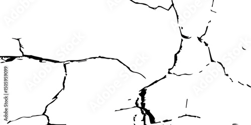 Generate a high-contrast black and white abstract texture that resembles cracked or fractured surfaces, similar to dry, parched earth or old paint chipping. Emphasize irregular lines and broken segmen