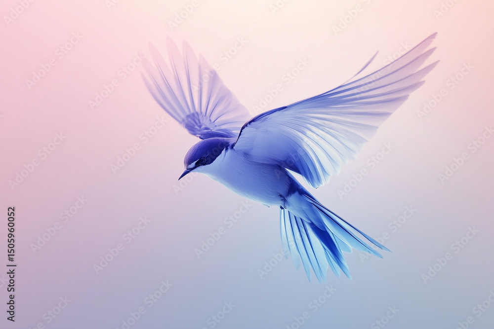 Obraz premium Elegant swallow in dynamic pose wings spread wide isolated on a gradient background 