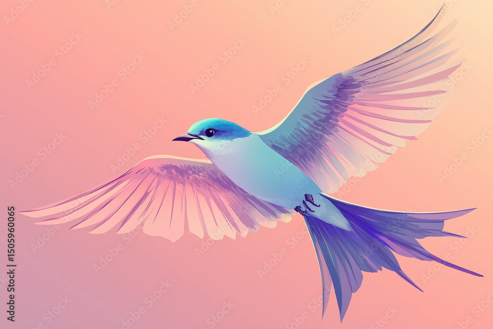 Fototapeta premium Elegant swallow in dynamic pose wings spread wide isolated on a gradient background 