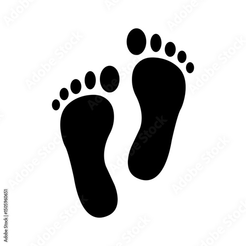 Footprint. A trace left by a human foot. A symbol of a path, trace, journey, or presence. Bare feet.