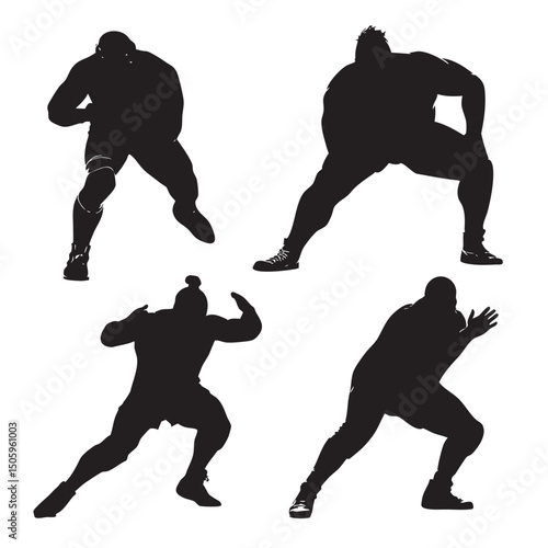 wrestler silhouette set, Black & White silhouette set