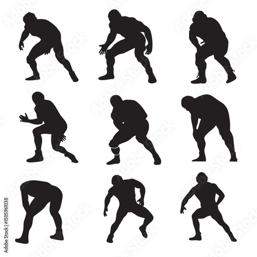 wrestler silhouette set, Black & White silhouette set