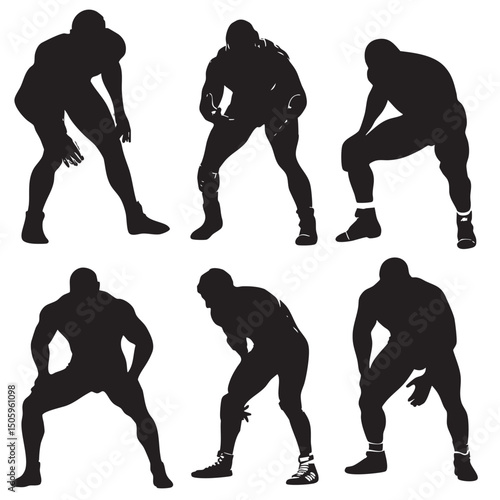 wrestler silhouette set, Black & White silhouette set