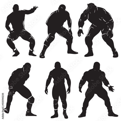 wrestler silhouette set, Black & White silhouette set