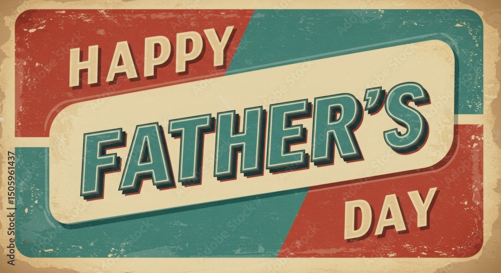 Fototapeta premium Vintage-Style Father's Day Greeting in Blue and Red Banner