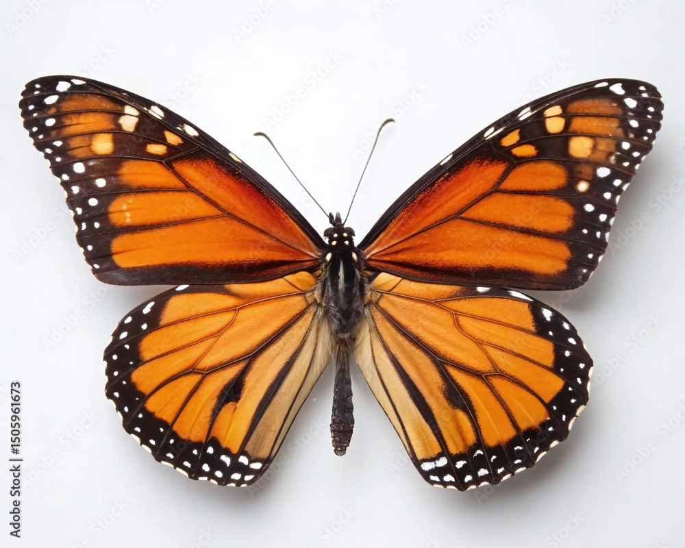 Fototapeta premium Vibrant Orange Monarch Butterfly on White Background