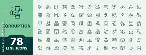 Corruption vector icon set. Minimal icons set. Contain linear sign corrupt, illegal, crime, money laundering, bribe, fraud. Pixel perfect. Editable stroke. Criminal icon set in linear style.