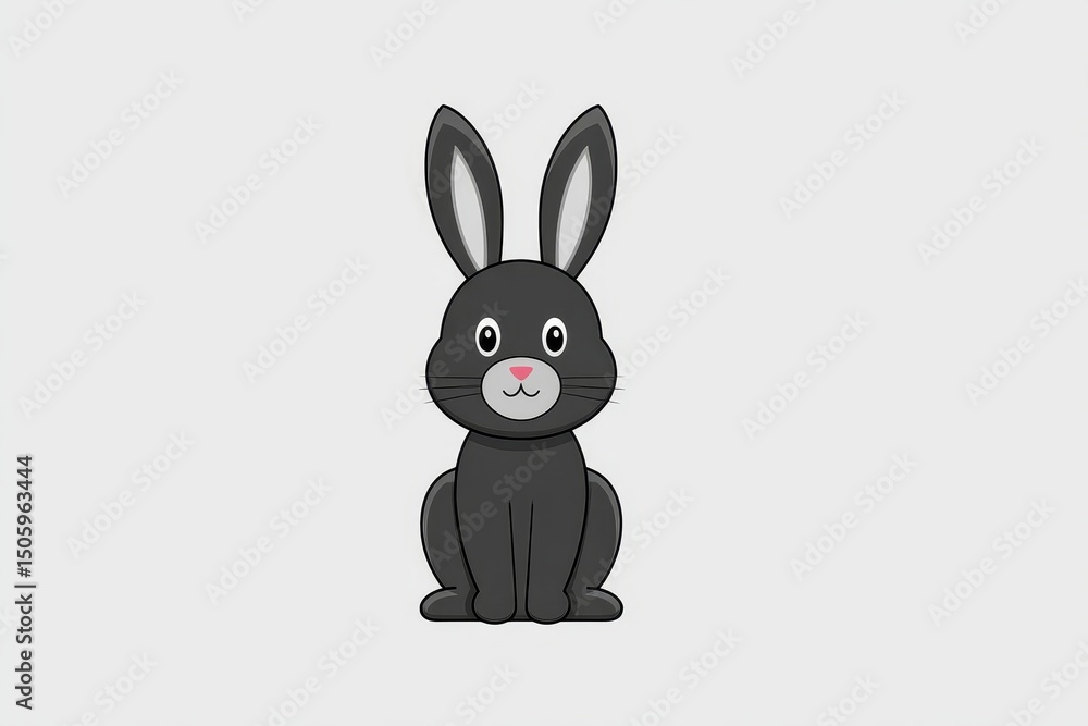 Obraz premium Charming Black Bunny Illustration - Adorable black rabbit, symbolizing gentleness, springtime, peace, hope, and friendship. A cute cartoon illustration perfect for children's books, greeting cards