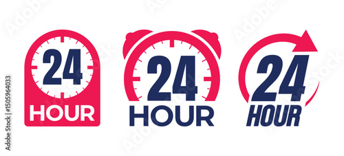 24 hours icon logo. Twenty four hours icon. Vector Illustration.