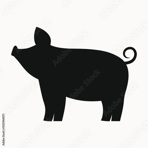 Simple Black Silhouette of a Pig Farm Animal Icon