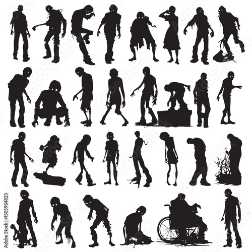 zombie silhouette set, Black & White silhouette set