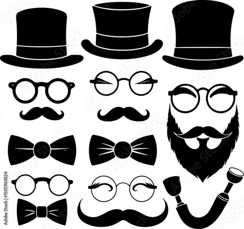  Gentleman's  Accessories Silhouettes  Father's day vector element 