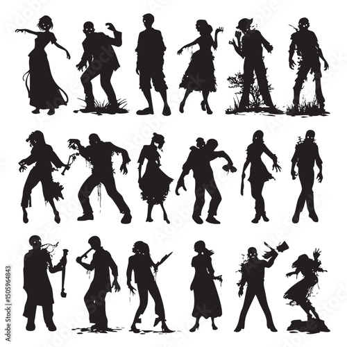 zombie silhouette set, Black & White silhouette set