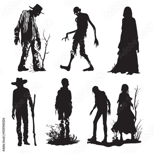 zombie silhouette set, Black & White silhouette set