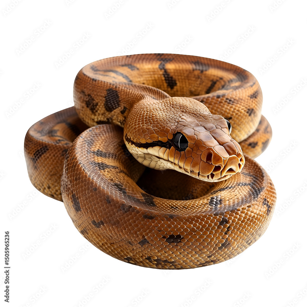 Obraz premium Brown Python Snake Coiled Black Background