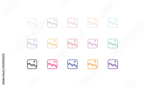 Gallery Icons Image Placeholder Set Design. This modern and minimalist icon set showcases a range of colorful image placeholders