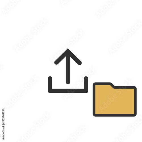 Cloud icon with upload and folder symbol. Concept of cloud computing, online storage and document management.
