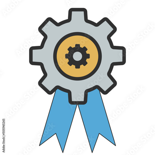 Gear shape Certificate bow badge with ribbon for industrial award winning.