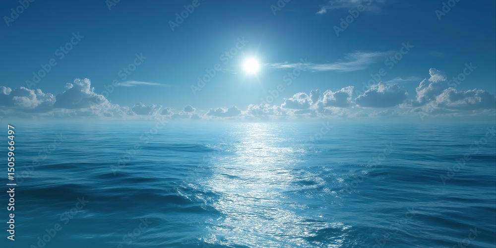 Obraz premium The sun is shining on the ocean, creating a beautiful and serene scene. The water is calm and the sky is clear, making for a perfect day to be out on the water