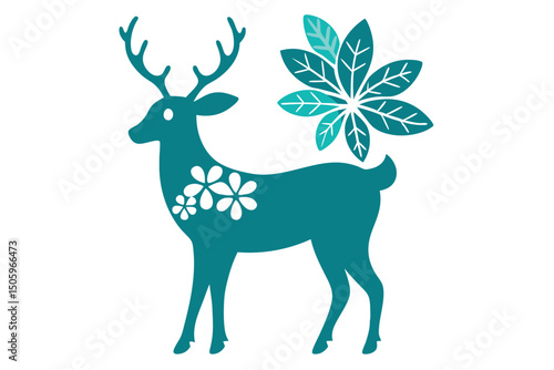 Christmas deer vector illustration featuring a wild reindeer silhouette with antlers, ideal for winter and nature-themed designs