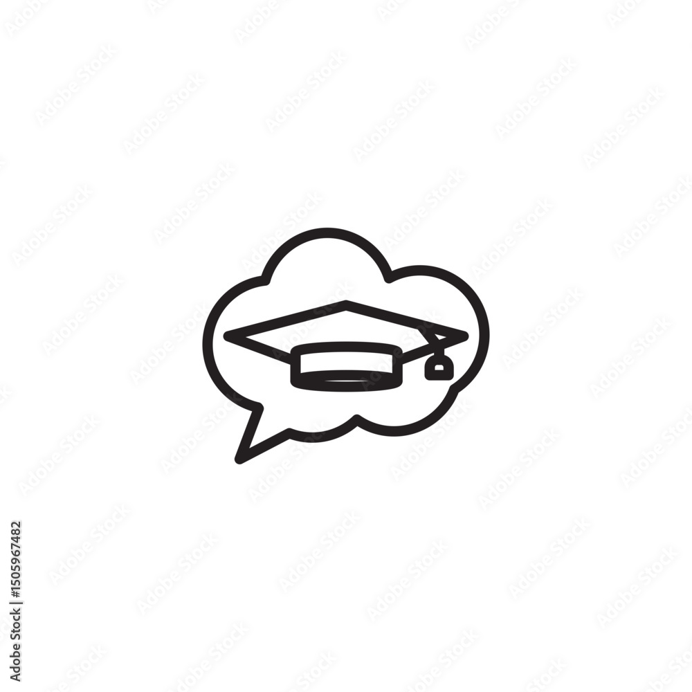 A hand-drawn style icon featuring a graduation cap inside a thought bubble, symbolizing ideas about education, academic aspirations, or knowledge. A hand-drawn style icon featuring a graduation cap inside a thought bubble, symbolizing ideas about education, academic aspirations, or knowledge.